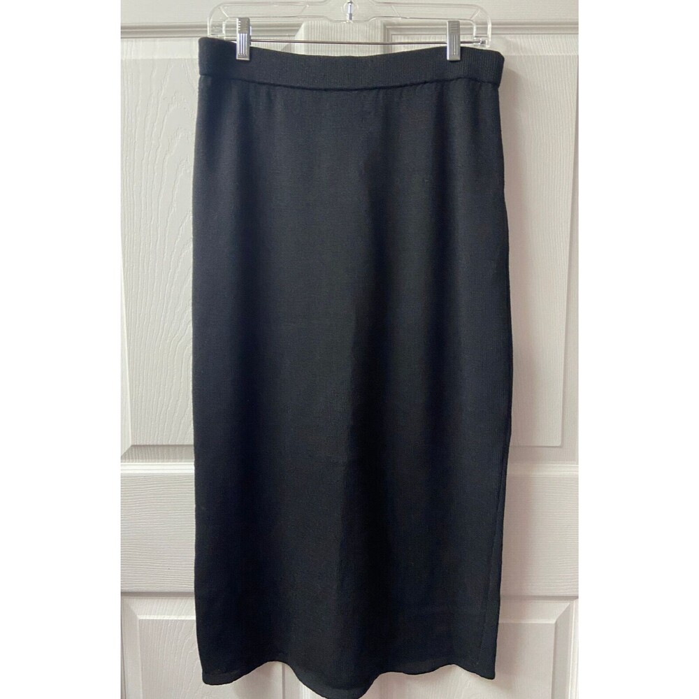 Vintage Toula Skirt Womens 12 Black Knit Maxi Black Slit Travel Wool Blend USA